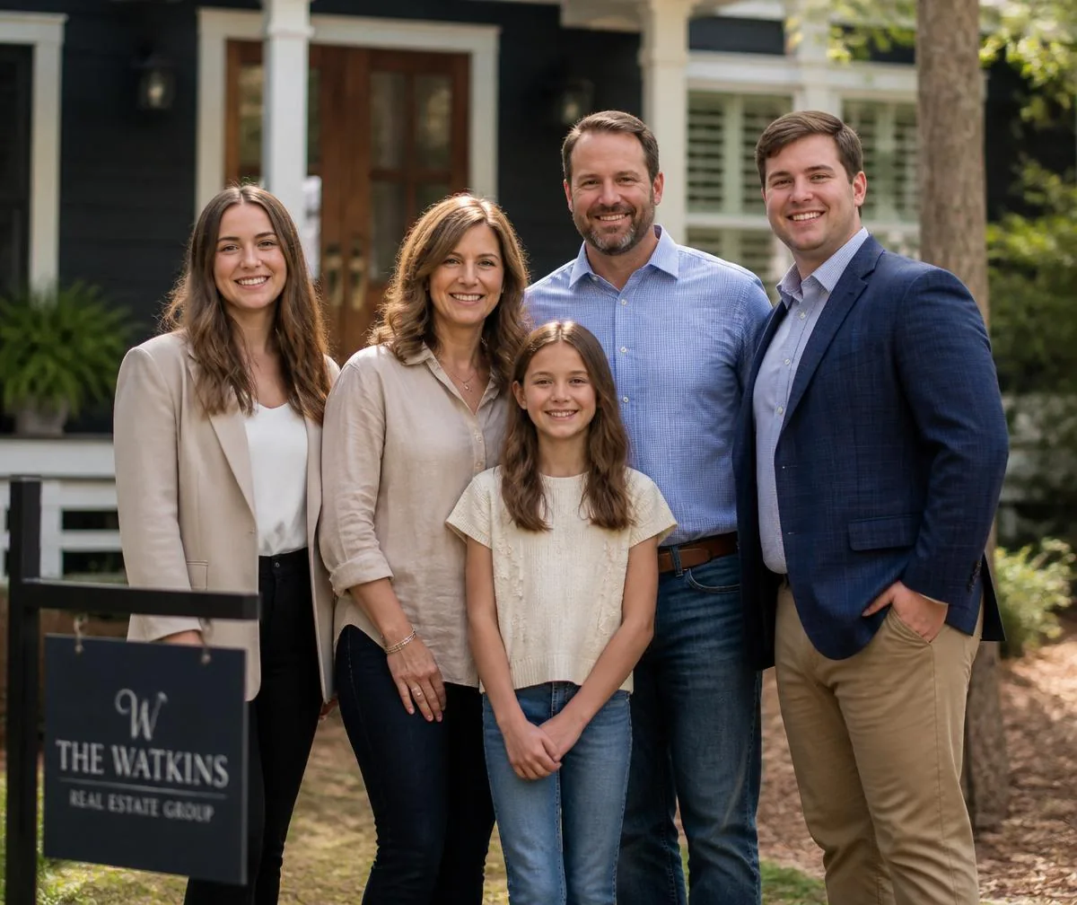 The Dunn Family Properties team standing in front of a home